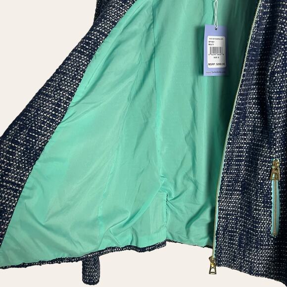 Sail to Sable Navy Blue Tweed Zip Up Bell Sleeve Jacket Size Small - Picture 5 of 9